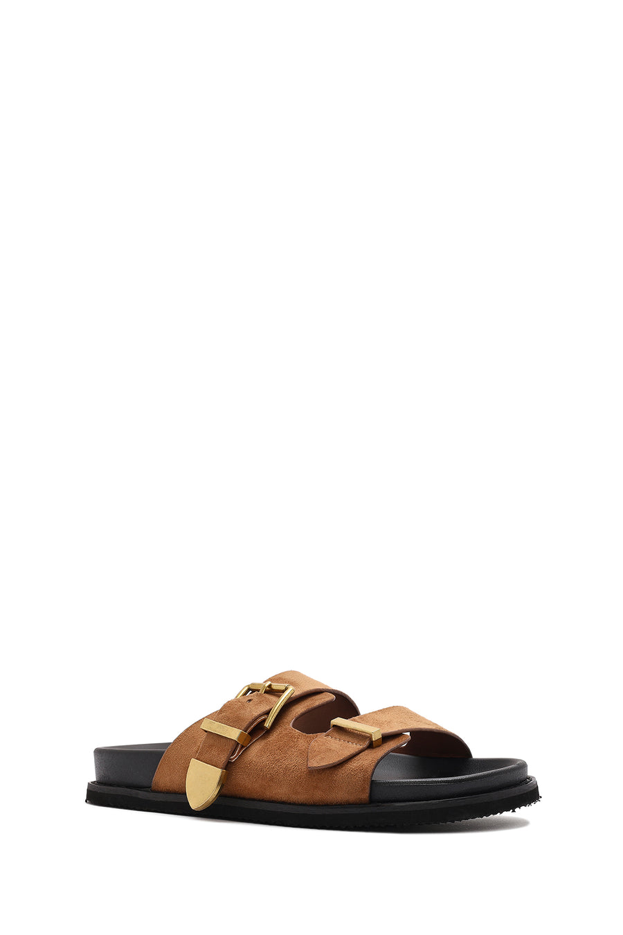 Women's Brown Buckled Suede Slippers