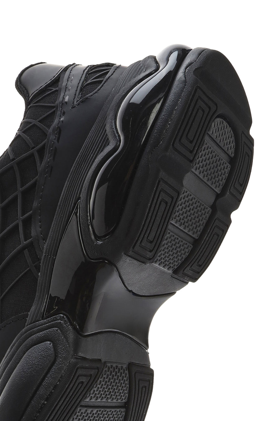 Men's Black Lace-Up Thick-Sole Fabric Sneakers