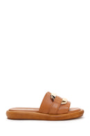 Women's Tan Leather Comfort Slippers | Derimod