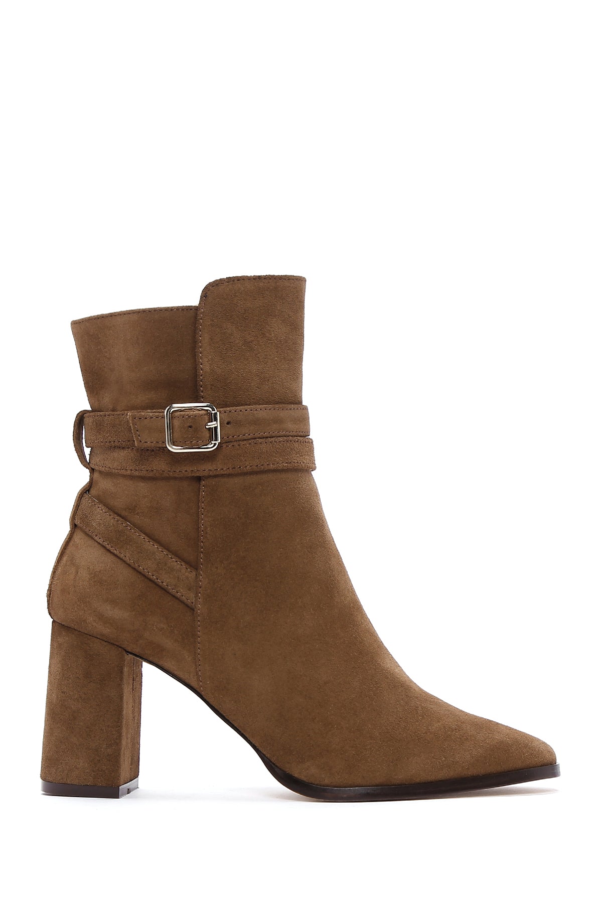 Women's Tan Suede Leather Heeled Boots 23WFD162810 | Derimod