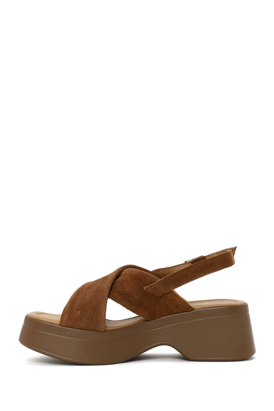 Woman Tan Thick-Soled Suede Sandal