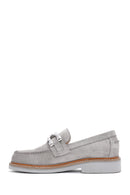 Women's Gray Suede Leather Masculine Loafer | Derimod