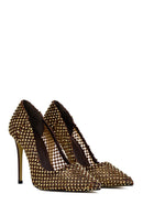 Women's Bronze Stone High Thin Heel Leather Stiletto | Derimod