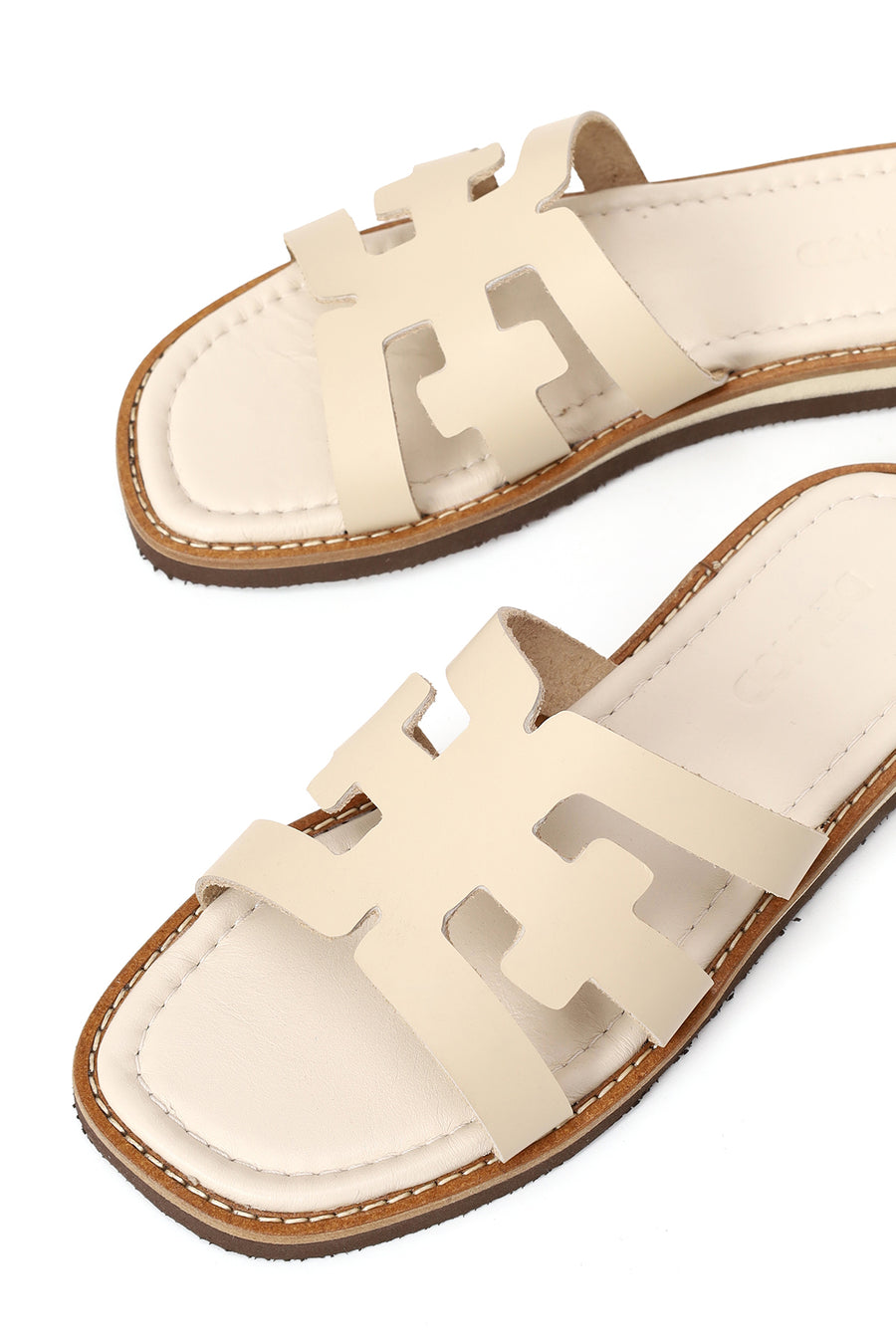 Women's Beige Leather Slippers