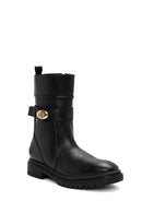 Women's Black Zippered Leather Boots | Derimod