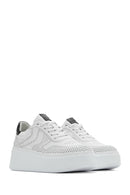 Woman White Laced Thick Sole Leather Sneakers | Derimod