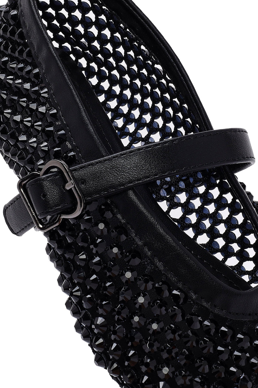 Women's Black Mesh Stoned Ballerinas