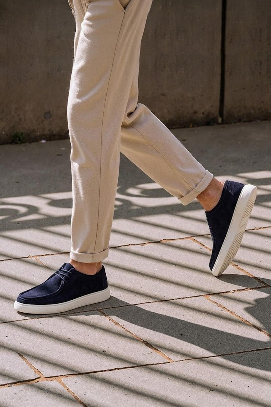 Male Navy Blue Lace-Up Thick-Soled Suede Casual Shoes