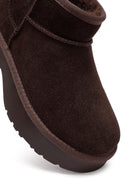 Woman Brown Thick-Soled Fur-Lined Suede Teddy Boots | Derimod
