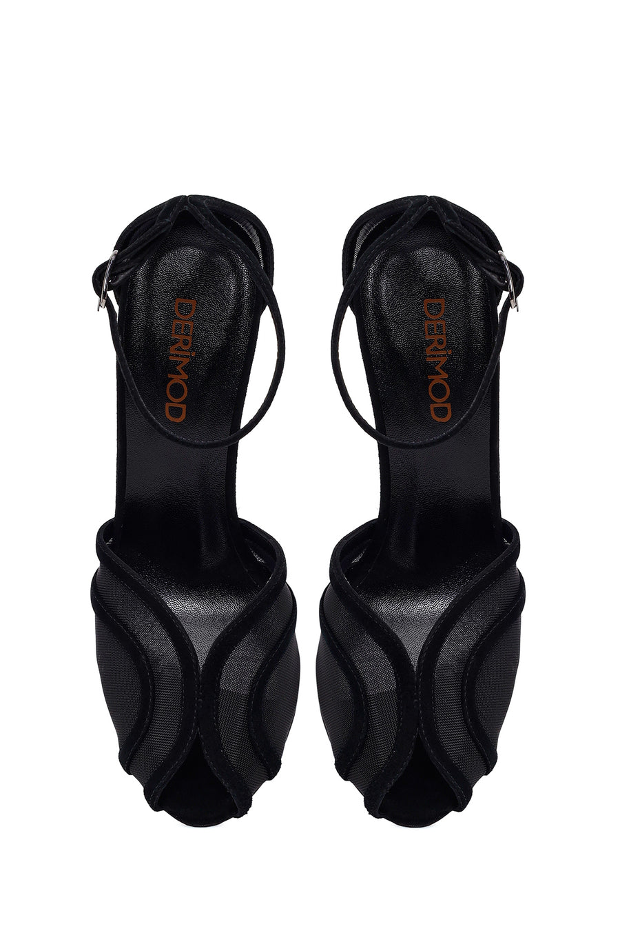 Woman Black Ankle-Buckle High Thin-Heeled Leather Sandal