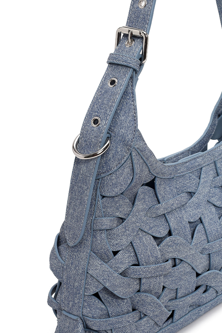 Woman Jean Blue Knitted Shoulder Bag