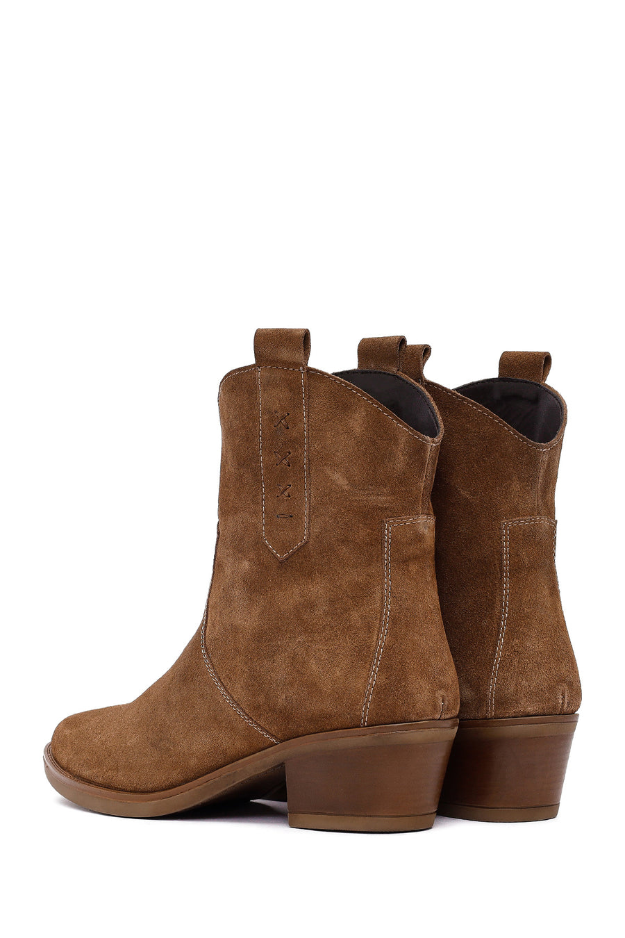 Women's Camel Short Thick Heel Suede Leather Cowboy Boot