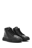 Men's Black Lace-Up Leather High Top Sneakers | Derimod