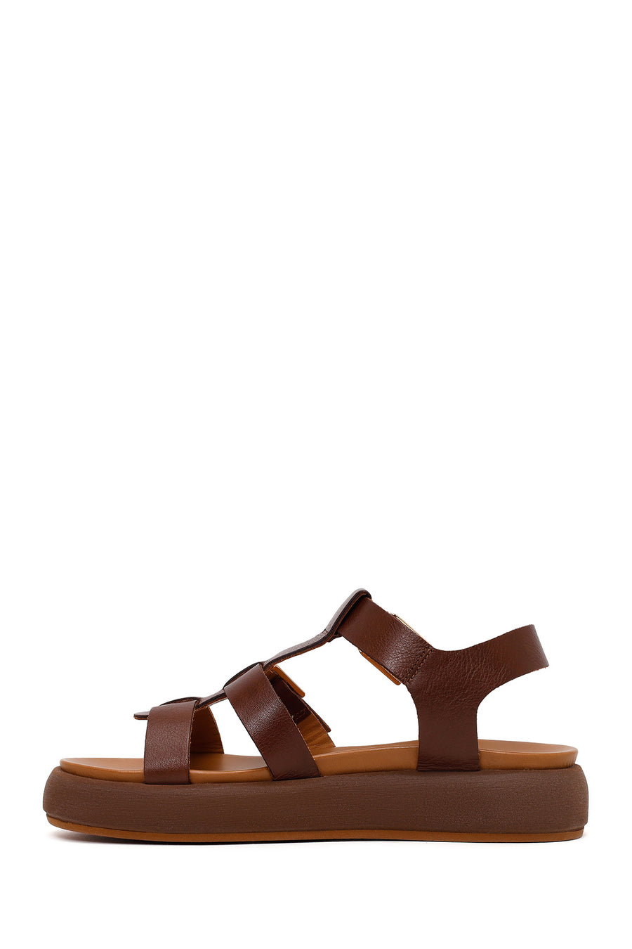 Woman Brown Buckled Thick-Soled Leather Sandal