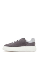 Men's Gray Thick Soled Suede Leather Sneaker | Derimod