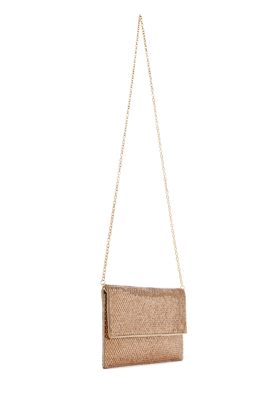 Women's Gold Long Chain Strap Stone Evening Clutch Bag