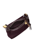 Women's Burgundy Long Strap Suede Leather Mini Handbag | Derimod