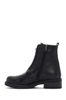 Women's Black Leather Zippered Boots | Derimod