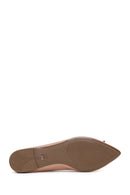 Women's Beige Leather Stone Ballerinas | Derimod