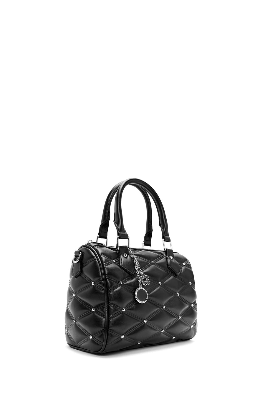 Women's Black Long Strap Accessory Quilted Patterned Handbag