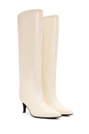 Women's Cream Thin Heel Leather Boots | Derimod