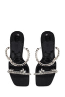 Women's Black Stone Thin Heeled Slippers | Derimod