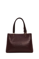 Woman Burgundy Long-Strap Accessorized Croc-Embossed Shoulder Bag | Derimod