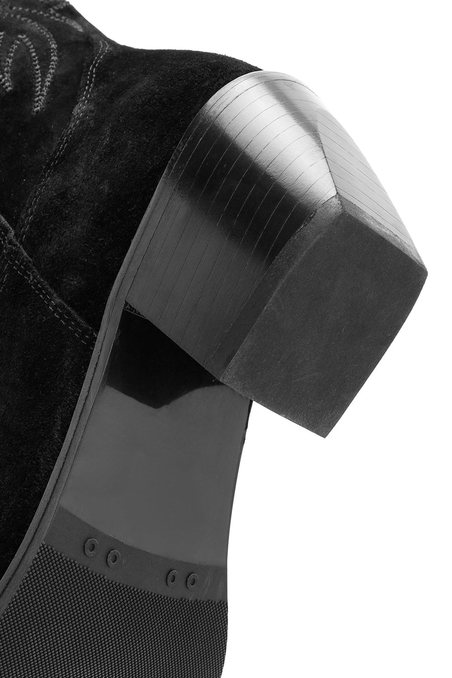 Women's Black Suede Leather Heeled Cowboy Boots