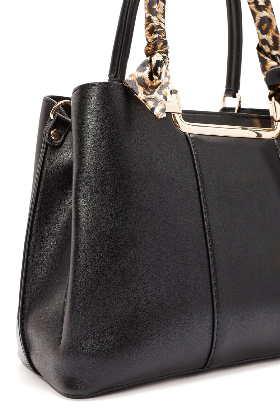 Women's Black Long Strap Handbag with Accessory Detail