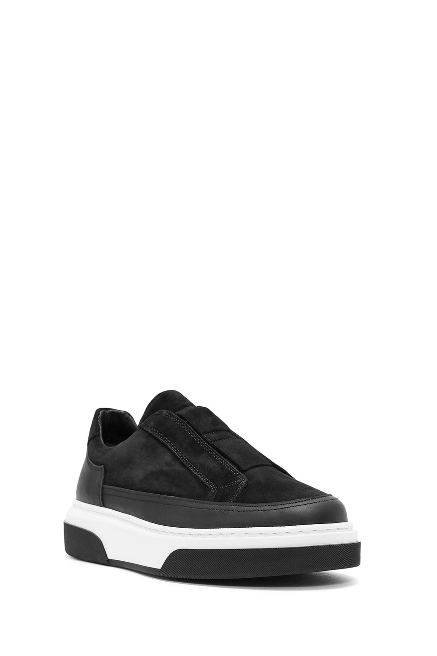 Erkek Siyah Süet Kalın Tabanlı Deri Sneaker