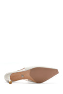 Women's Cream Open Back Leather High Heel Shoes | Derimod