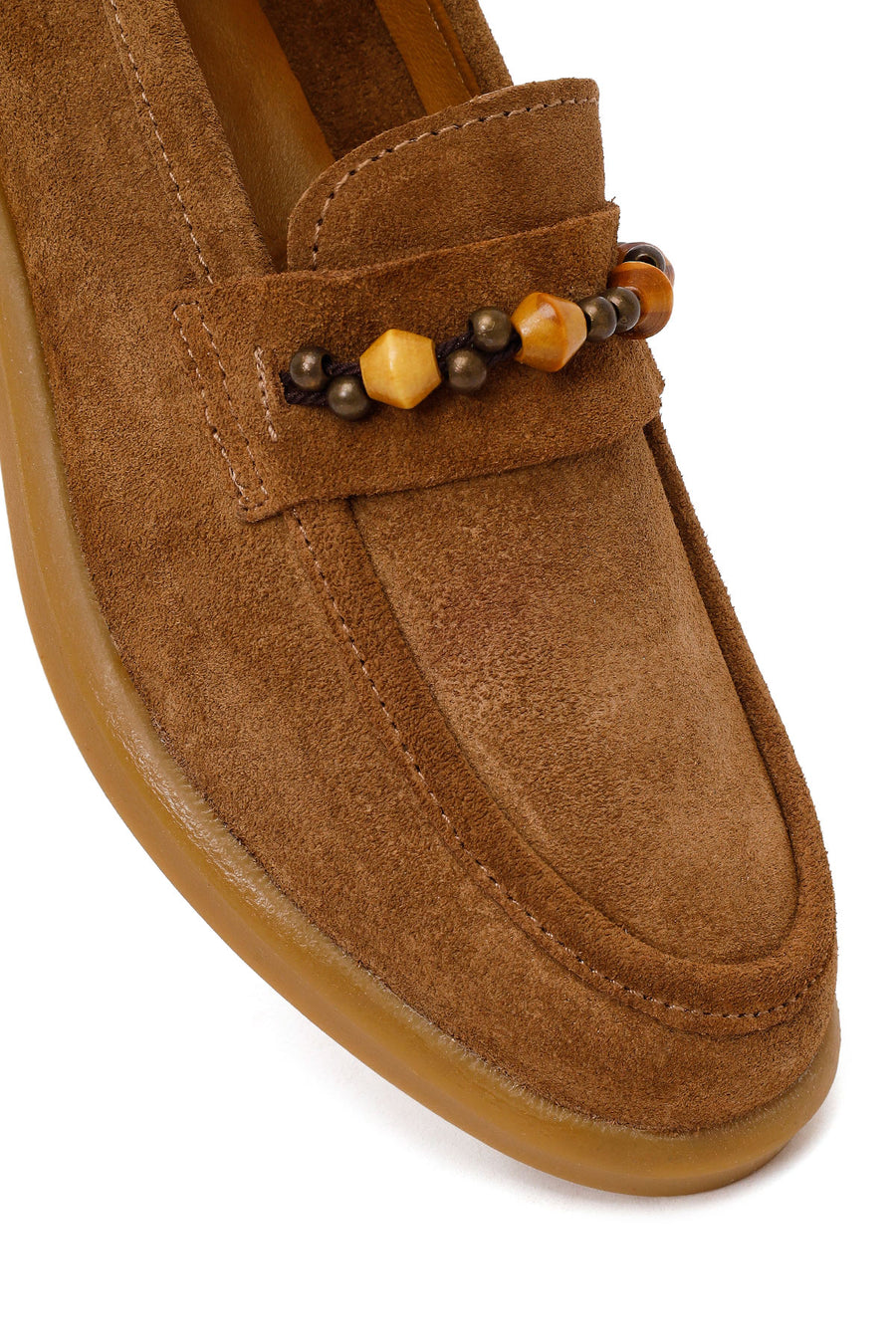 Woman Tan Beaded Suede Loafer