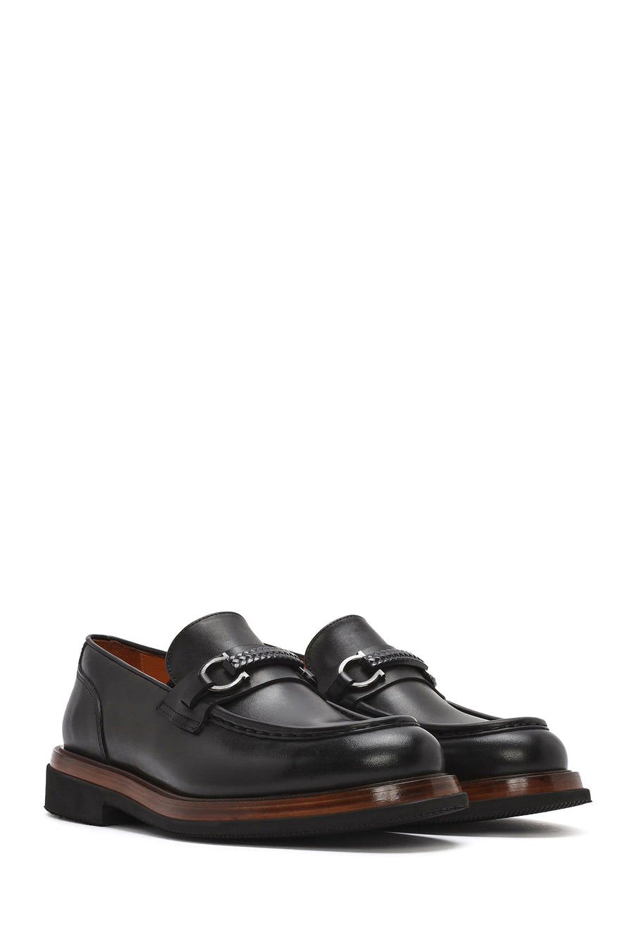 Male Black Buckled Thick-Soled Leather Loafer