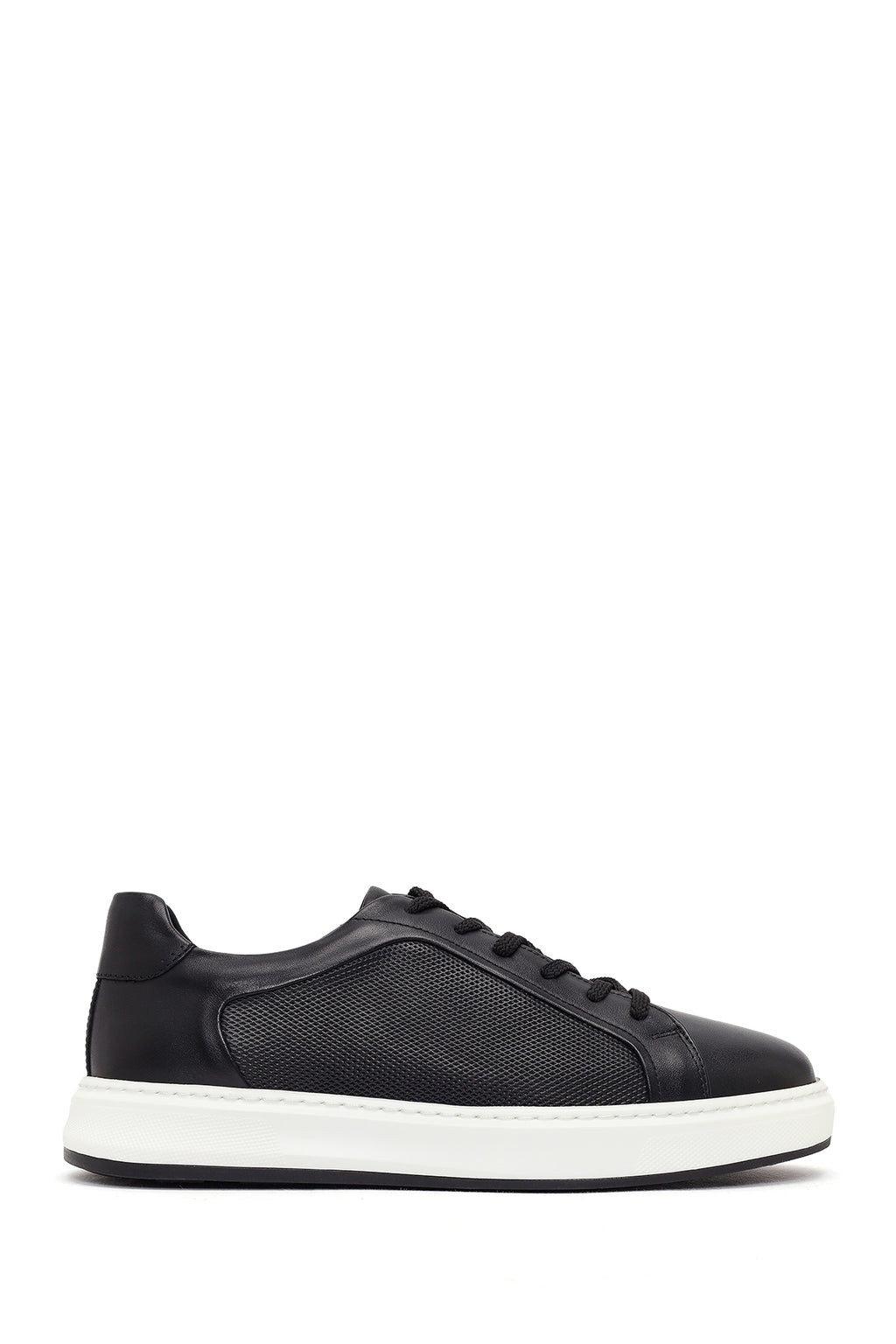 Erkek Siyah Bağcıklı Deri Sneaker