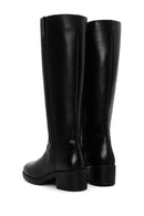 Women's Black Zippered Short Thick Heeled Leather Boots | Derimod