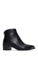 Women's Black Zippered Low Heel Leather Boots | Derimod