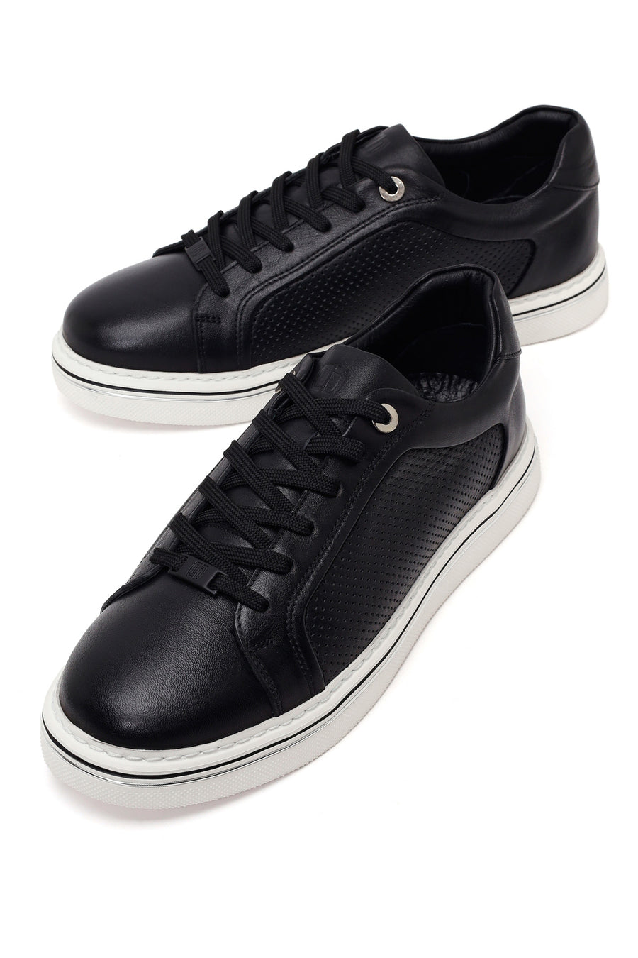 Erkek Siyah Bağcıklı Deri Sneaker