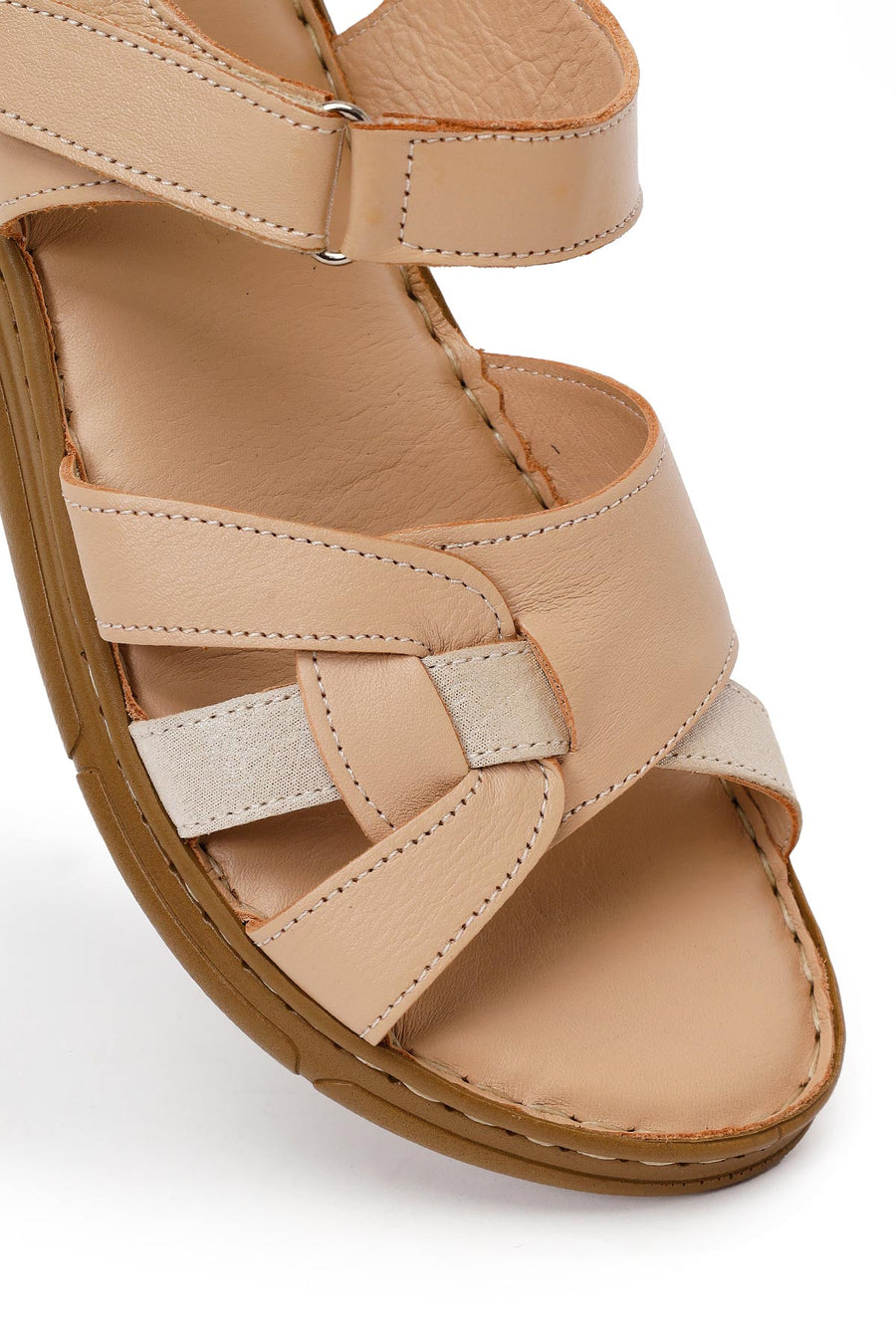 Woman Beige Strappy Leather Comfort Sandal