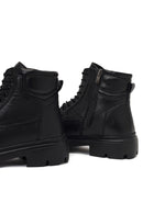 Male Black Zip Closure Leather Combat Boots | Derimod