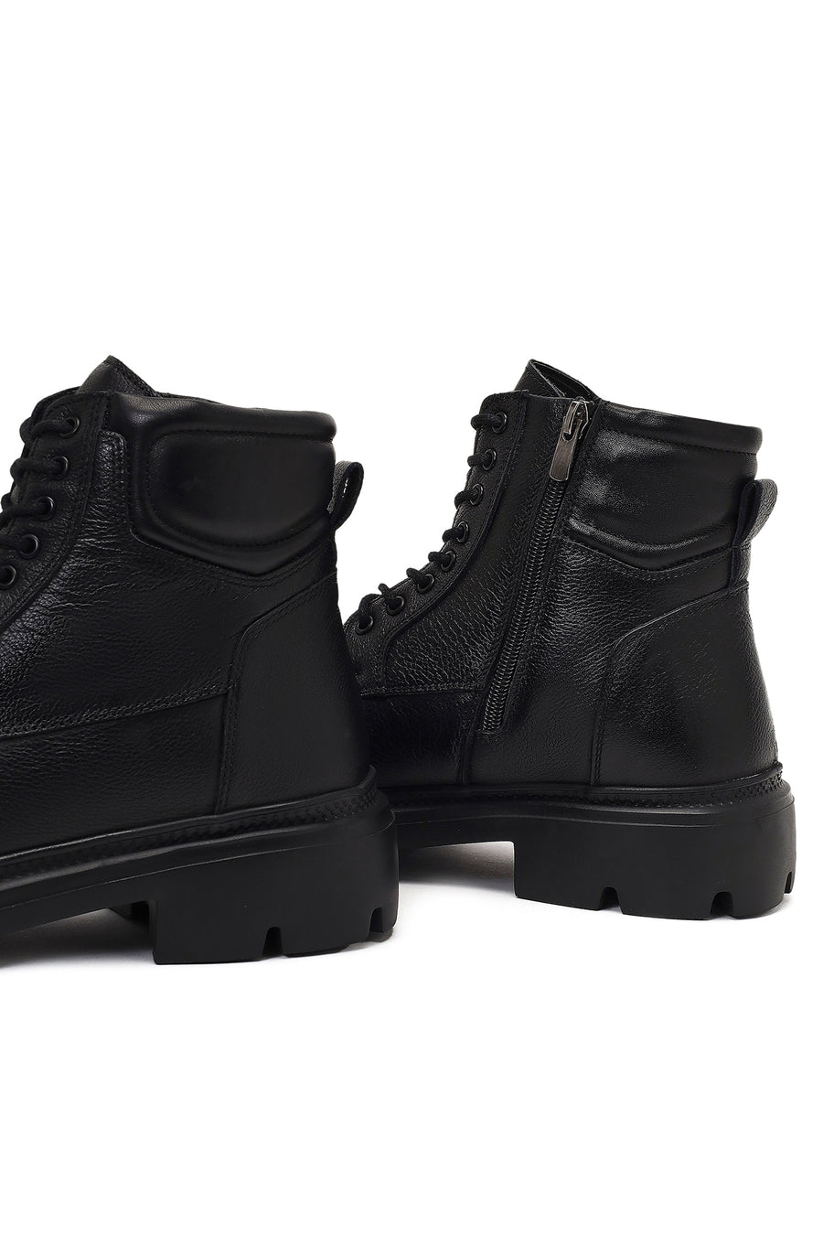 Male Black Zip Closure Leather Combat Boots
