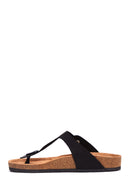 Women's Black Leather Flip Flops | Derimod