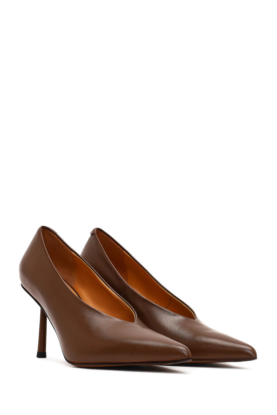 Women's Brown Thin Heeled Leather Stiletto