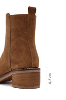 Women's Brown Zippered Thick Heel Suede Leather Boots | Derimod