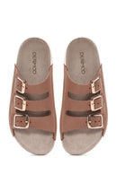 Women's Beige Nubuck Leather Comfort Slippers | Derimod