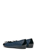 Geox Women's Navy Blue Annytah Quilted Patterned Leather Ballerinas | Derimod