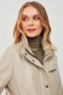 Agatha Women's Beige Hooded Long Leather Coat | Derimod