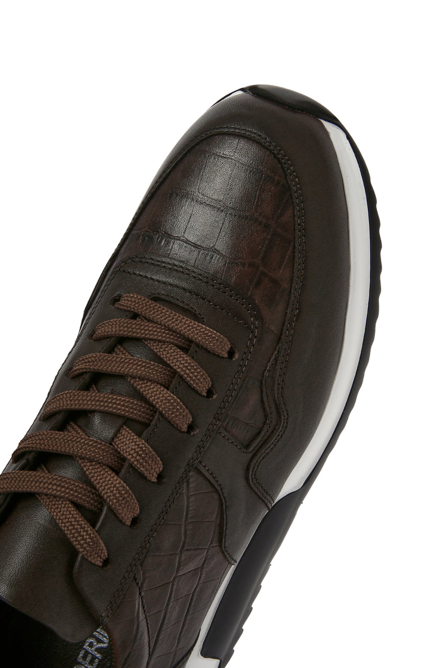 Erkek Kahverengi Bağcıklı Deri Sneaker
