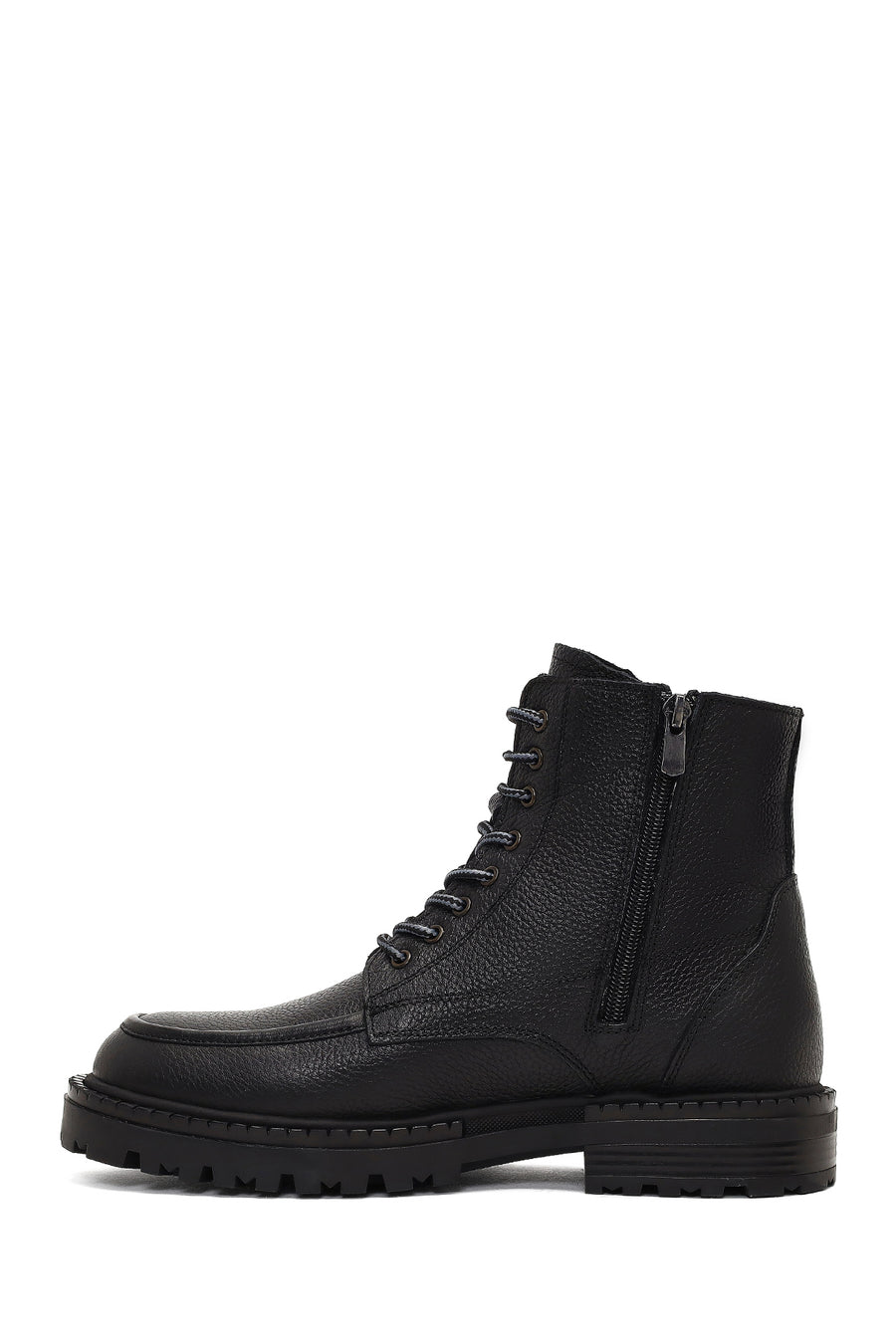 Men's Black Zippered Leather Combat Boots