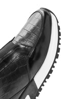 Men's Black Crocodile Patterned Leather Sneakers | Derimod