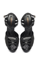 Women's Black Ankle Buckle Platform Thick High Heel Patent Leather Sandals | Derimod